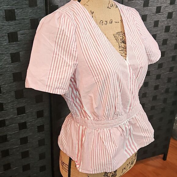 Madewell Mauve & White Stripe Wrap Top Size Small - Picture 4 of 9